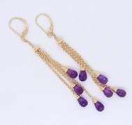 Wonderful Yellow Gold Amethyst Dangle Earrings