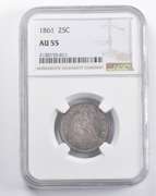 AU55 1861 Seated Liberty Quarter NGC