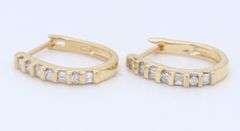 Sparkling Yellow Gold Bagguette and Round Brilliant Cut Diamond Huggie Earrings