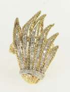 14K Yellow Gold 1940's White Sapphire Fanned Leaf Cluster Ring