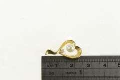 14K Yellow Gold Pearl Diamond Accent Curvy Heart Love Pendant