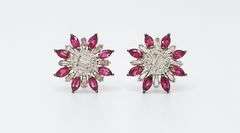 Floral 18kt White Gold Diamond and Ruby Studs