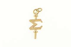 14K Yellow Gold Etched Scroll Epsilon Greek Letter Charm/Pendant