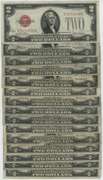 Great lot of 15 Series of 1928 Small Size $2 Red Seal notes