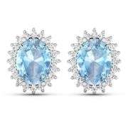 Solid 14 Kt White Gold Aquamarine Diamond Earrings