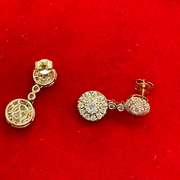 CERTIFIED 14K GOLD AND DIAMOND CLUSTER DROP EARRINGS