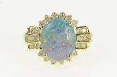 14K Yellow Gold Oval Opal Triplet Diamond Halo Vintage Ring