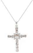 New 2.25ctw Baguette and Round Diamond Cross Pendant Necklace in 18K