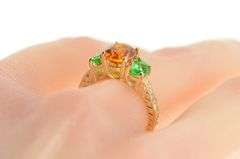 14K Yellow Gold Syn. Orange Sapphire & Green Spinel Diamond Ring