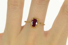 14K Yellow Gold Oval Natural Ruby Solitaire Filigree Vintage Ring