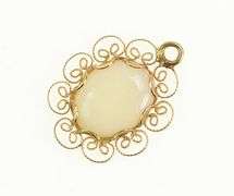 14K Yellow Gold Oval Opal Scroll Filigree Statement Charm/Pendant