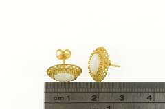 14K Yellow Gold Oval Natural Opal Ornate Filigree Halo Stud Earrings