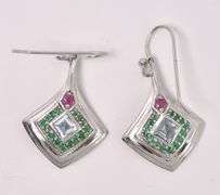 Multi-Gem Dangle Earrings In Sterling Silver