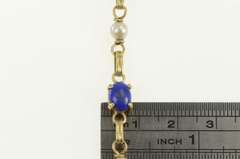 14K Yellow Gold 1960's Lapis Lazuli Pearl Vintage Chain Bracelet