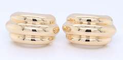 Pleasing High Polished Ribbed Dome Yellow Gold Earrings