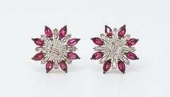 Floral 18kt White Gold Diamond and Ruby Studs
