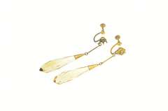 14K Yellow Gold 1940's Smoky Quartz Dangle Screw Back Earrings