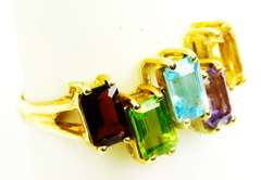 Colorful 10K Multi-Gemstone Ring, Size 8.5
