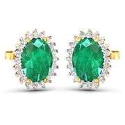14 Kt Solid Yellow Gold Emerald & Diamond Earrings