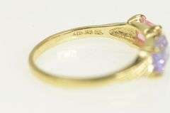 14K Yellow Gold Pink & Purple Emerald Cut Cubic Zirconia Ring