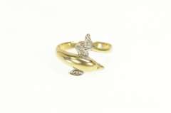 10K Yellow Gold Diamond Inset Dolphin Wrap Bypass Ring