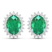 Solid 14 Kt White Gold Emerald & Diamond Earrings