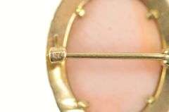 14K Yellow Gold Vintage Carved Coral Cameo Ornate Pin/Brooch