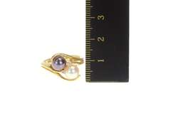 14K Yellow Gold Purple & White Pearl Diamond Bypass Statement Ring