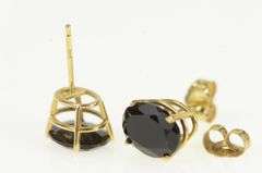 14K Yellow Gold Oval Black Onyx Solitaire Vintage Stud Earrings