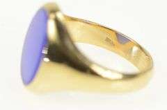 14K Yellow Gold 1960's Oval Sim. Blue Agate Retro Men's Ring