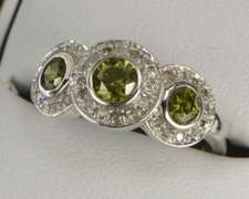 14K White Gold 1.30 Ctw Green White Diamond Halo Engagement Ring