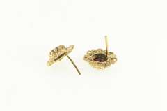 14K Yellow Gold Round Garnet Rope Swirl Filigree Stud Earrings