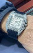 CARTIER SANNTOS 100 XL CHRONOGRAPH STAINLESS STEEL ICED OUT WATCH