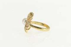 14K Yellow Gold Vintage Pearl Hibiscus Flower Statement Ring