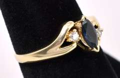 Beautiful Blue Sapphire And Diamond Ring In 14K Yellow Gold