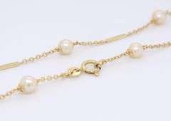 Vintage Pearl Station Yellow Gold Necklace