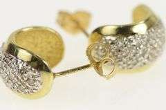 14K Yellow Gold Pave Diamond Huggies Semi Hoop Statement Earrings
