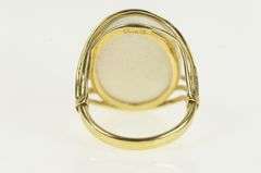 14K Yellow Gold White Ceramic Cabochon Vintage Cocktail Ring