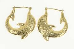 14K Yellow Gold Diamond Cut Dolphin Puffy Statement Hoop Earrings