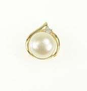 10K Yellow Gold Pearl Diamond Accent Classic Simple Pendant