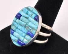 Blue Turquoise And Lapis Lazuli Ring In Sterling Silver