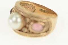 14K Rose Gold Pearl Pink Sapphire Diamond Etruscan Revival Ring