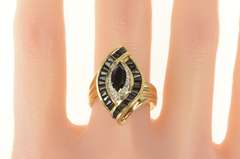 10K Yellow Gold Marquise Sapphire Baguette Diamond Halo Ring
