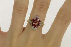 10K Yellow Gold Oval Natural Ruby Diamond Cluster Statement Ring
