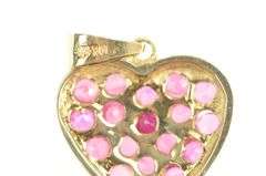10K Yellow Gold Pave Sim. Pink Sapphire Vintage Heart Love Pendant