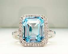 Absolutely Stunning 7.00 Carat Rectangular Blue Topaz & White Topaz Sterling Sliver Ring