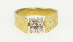 14K Yellow Gold 1960's Squared Diamond Cluster Textured Ring
