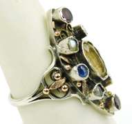 Spectacular Vintage Sterling & 14K Gold Gemstone Ring, 6