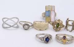 Group Lot of 12 Vintage 925 Sterling Silver Rings