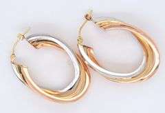 Wonderful 3 Tone Gold Cross over Hoop Earrings